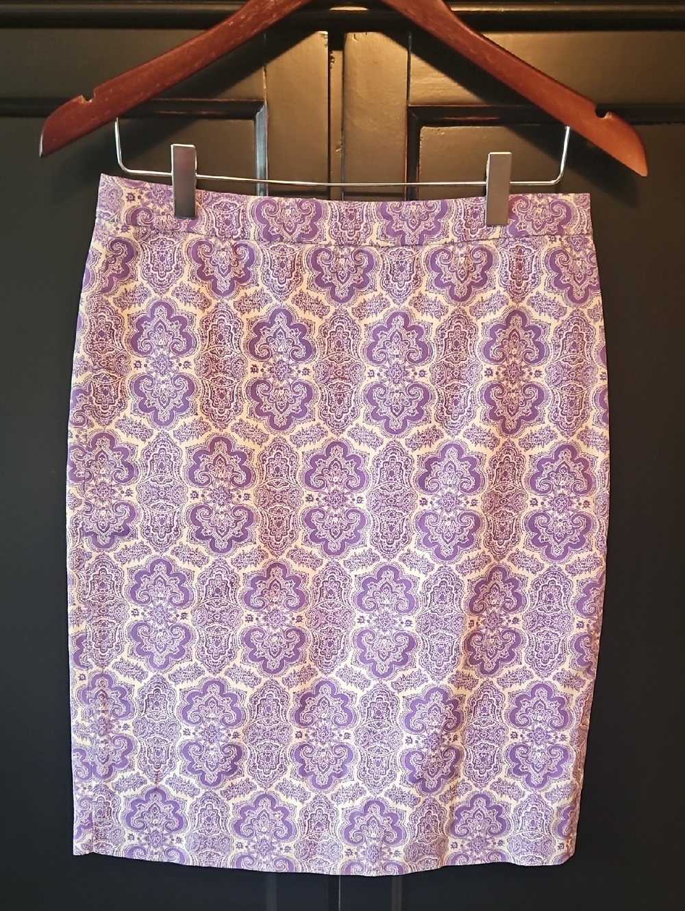 J. Crew Purple Medallion Pencil Skirt